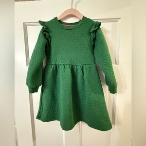 Mini Boden Green Textured Dress with Ruffles